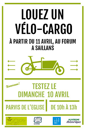 Lancement Vélo-cargo sur Saillans, tester le dimanche 10 avril sur le parvis de l'église.
